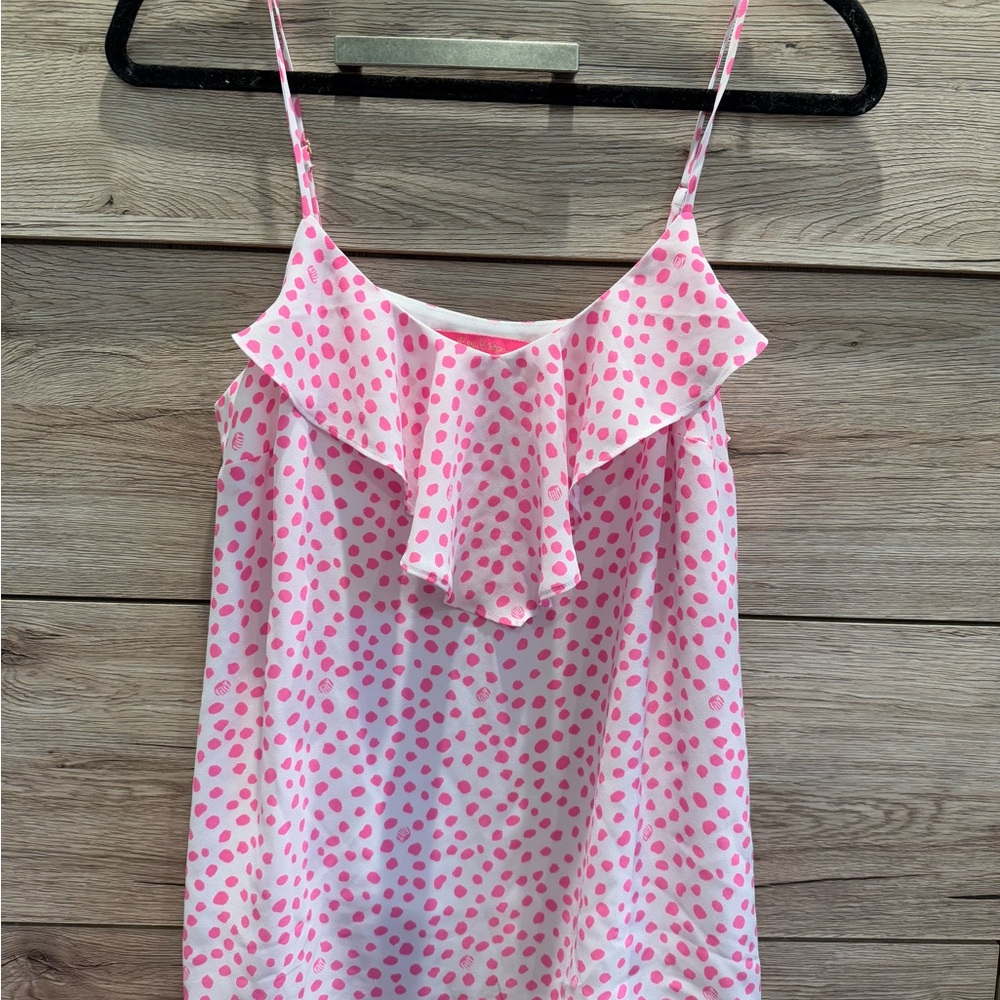 Pink Polka Dot Ruffle Tank Top
